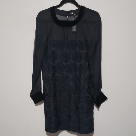 SOLD NWT Maje Black Shift Midi Organza Dress - Picture 4 of 12